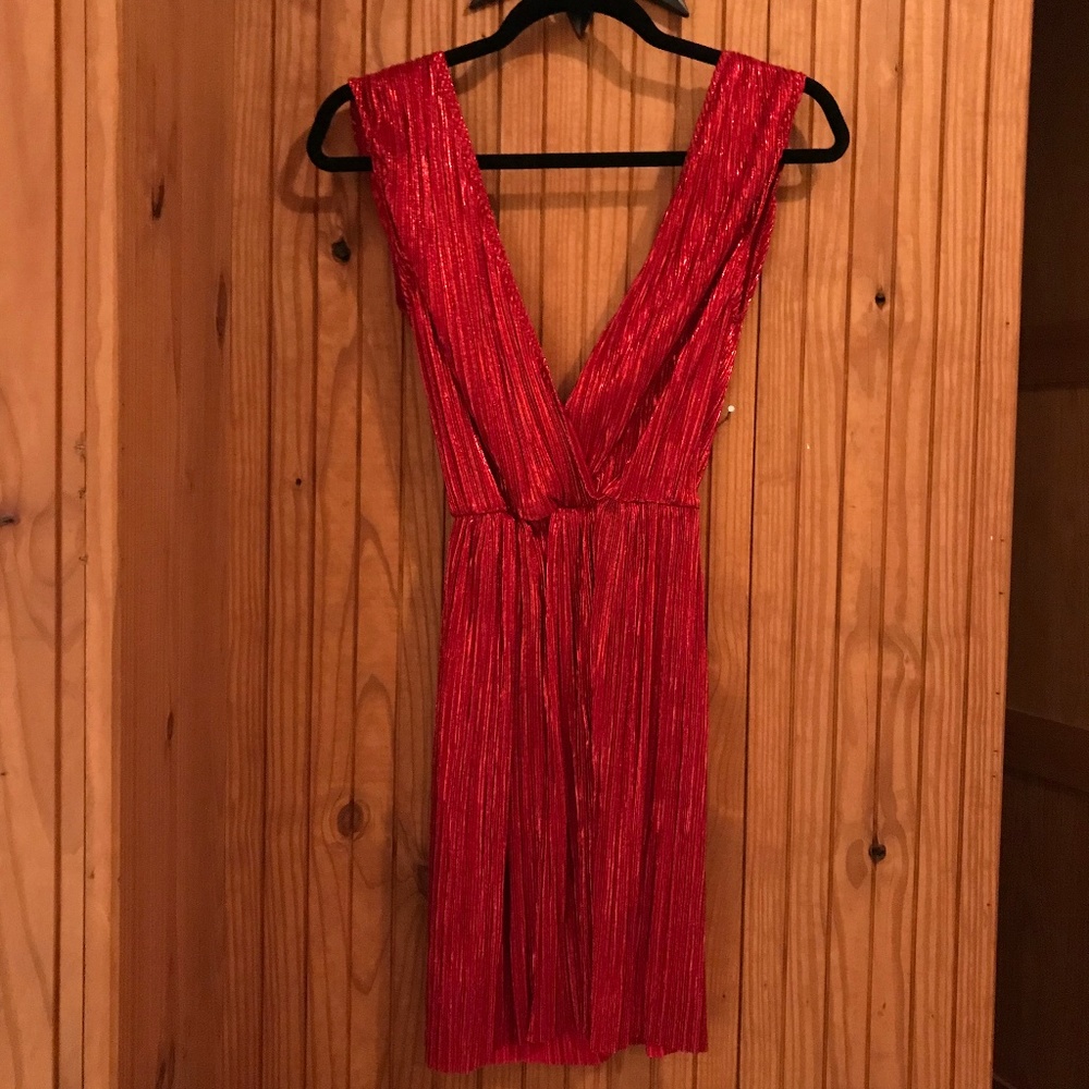 OML Low Neck Shimmer Red Dress